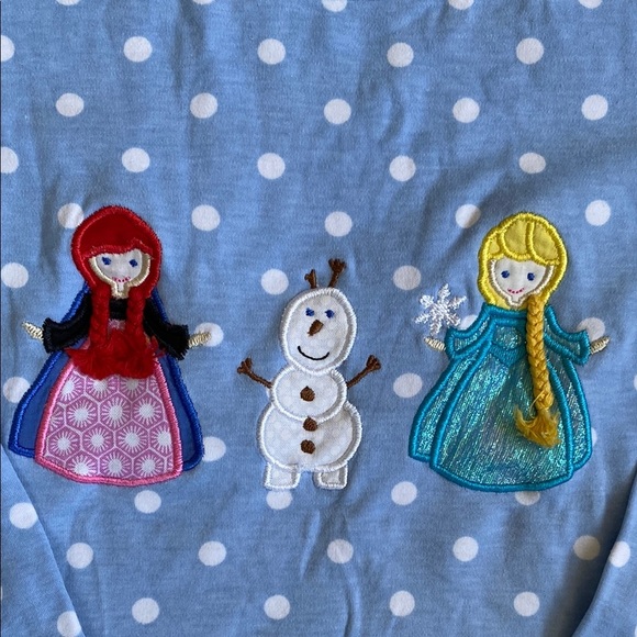 Blue with white polka dot and ruffle, Claire&Charlie Frozen smocked tunic, size6 - Picture 2 of 16